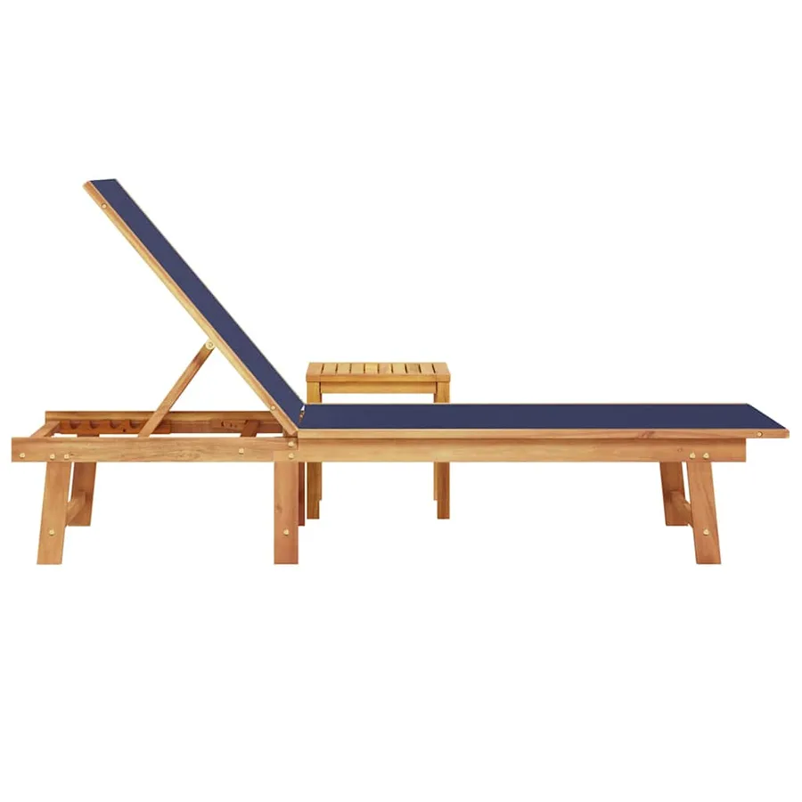 Chaise longue et table gris bois d'acacia solide et textilène - 26