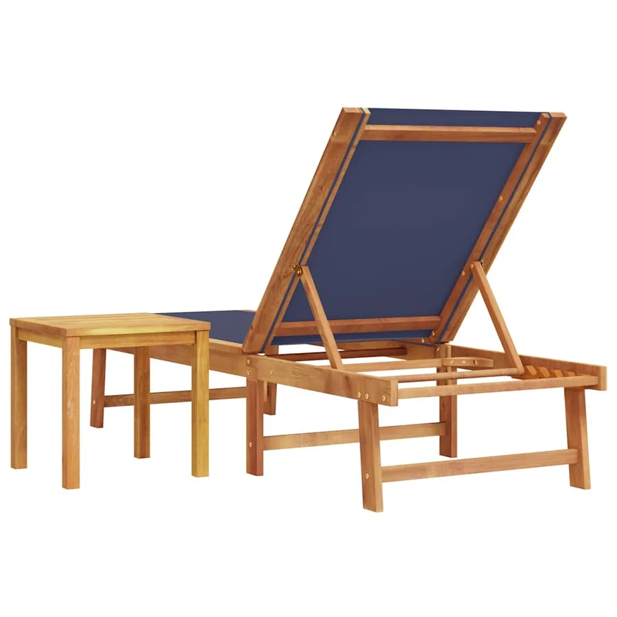 Chaise longue et table gris bois d'acacia solide et textilène - 27