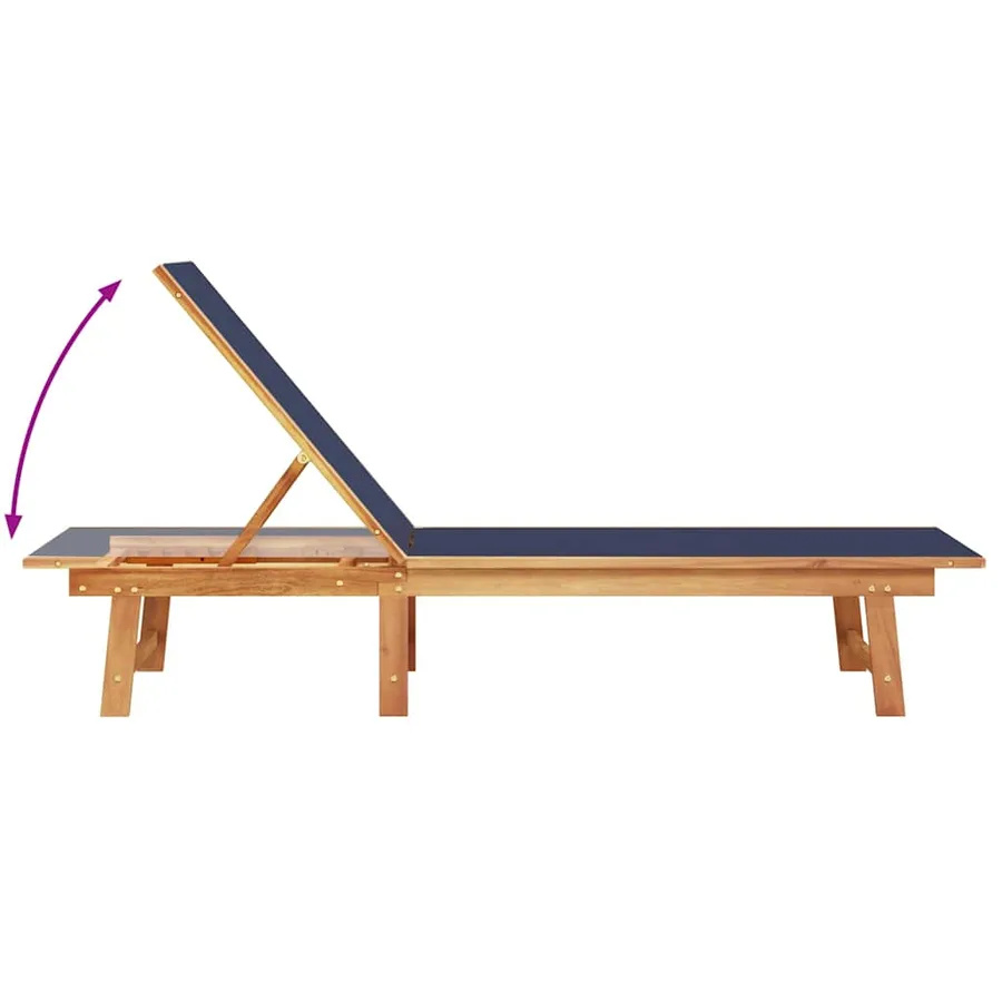 Chaise longue et table gris bois d'acacia solide et textilène - 28