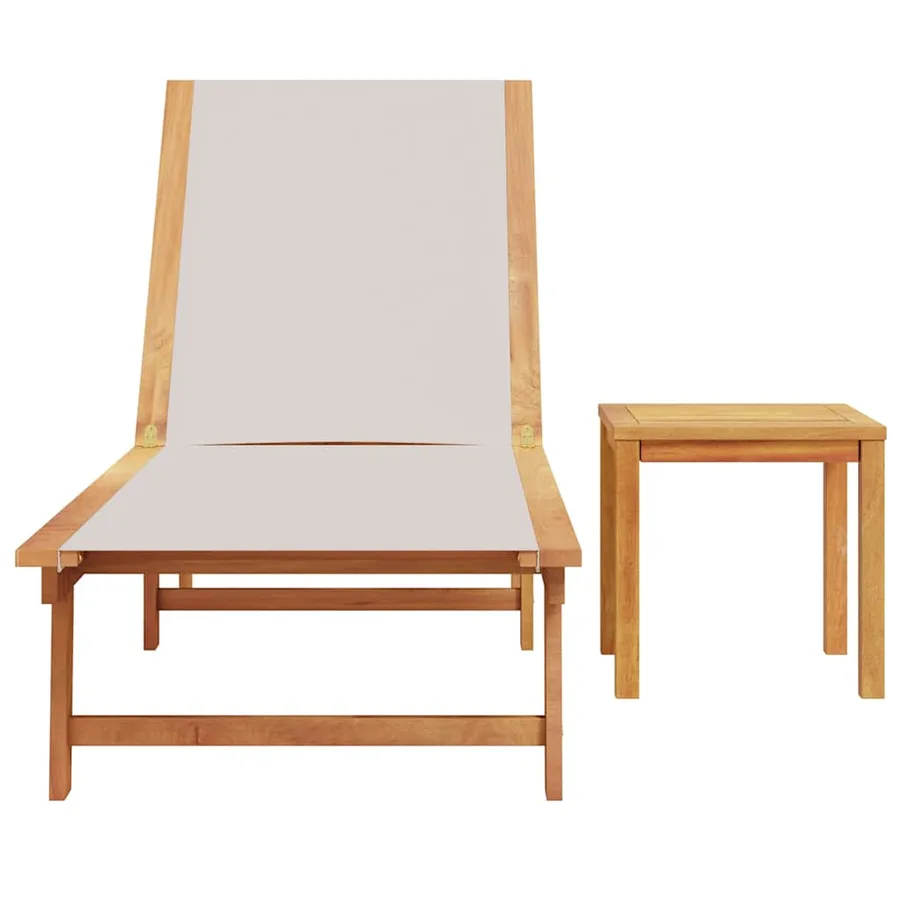 Chaise longue et table gris bois d'acacia solide et textilène - 3