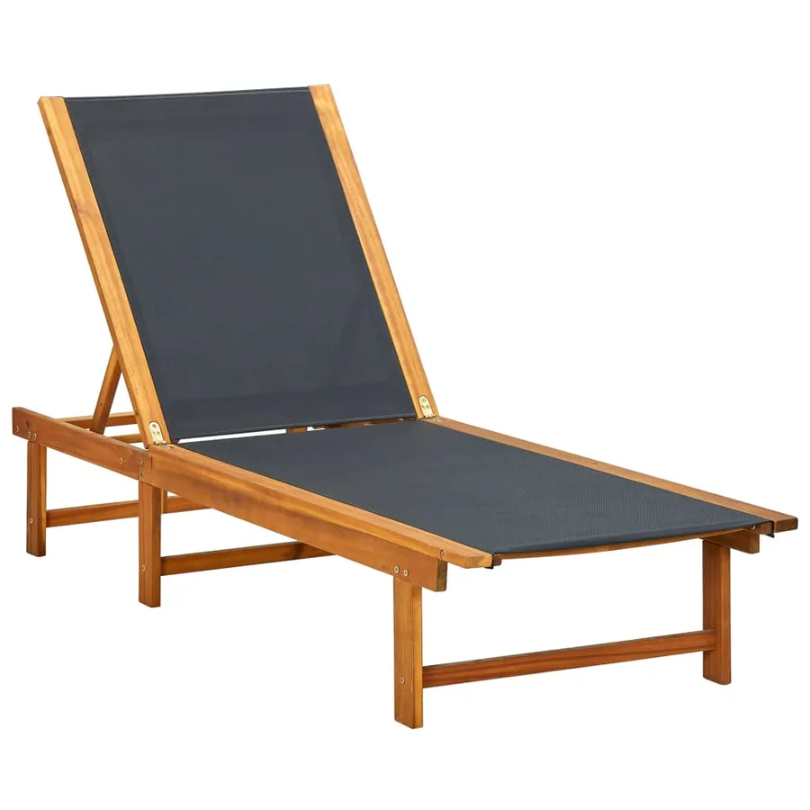 Chaise longue et table gris bois d'acacia solide et textilène - 35