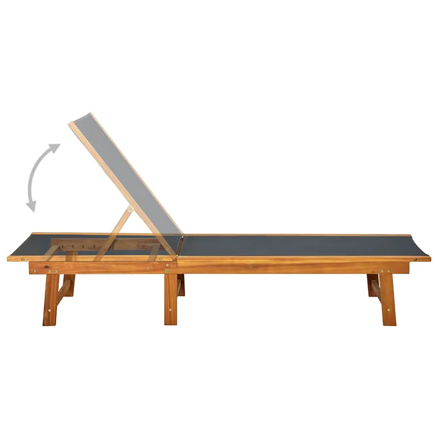Chaise longue et table gris bois d'acacia solide et textilène - 38