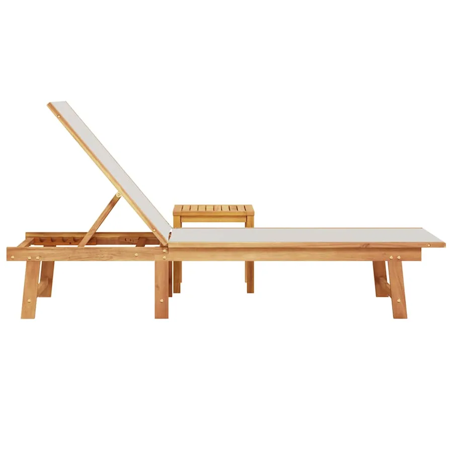 Chaise longue et table gris bois d'acacia solide et textilène - 4