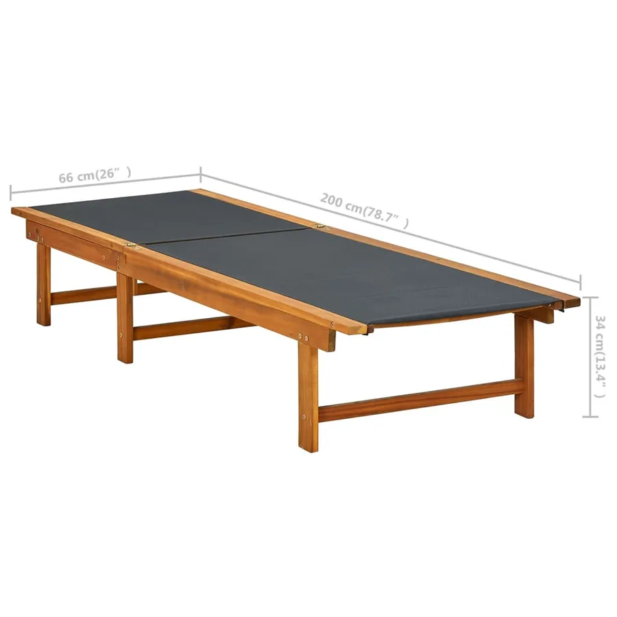 Chaise longue et table gris bois d'acacia solide et textilène - 43