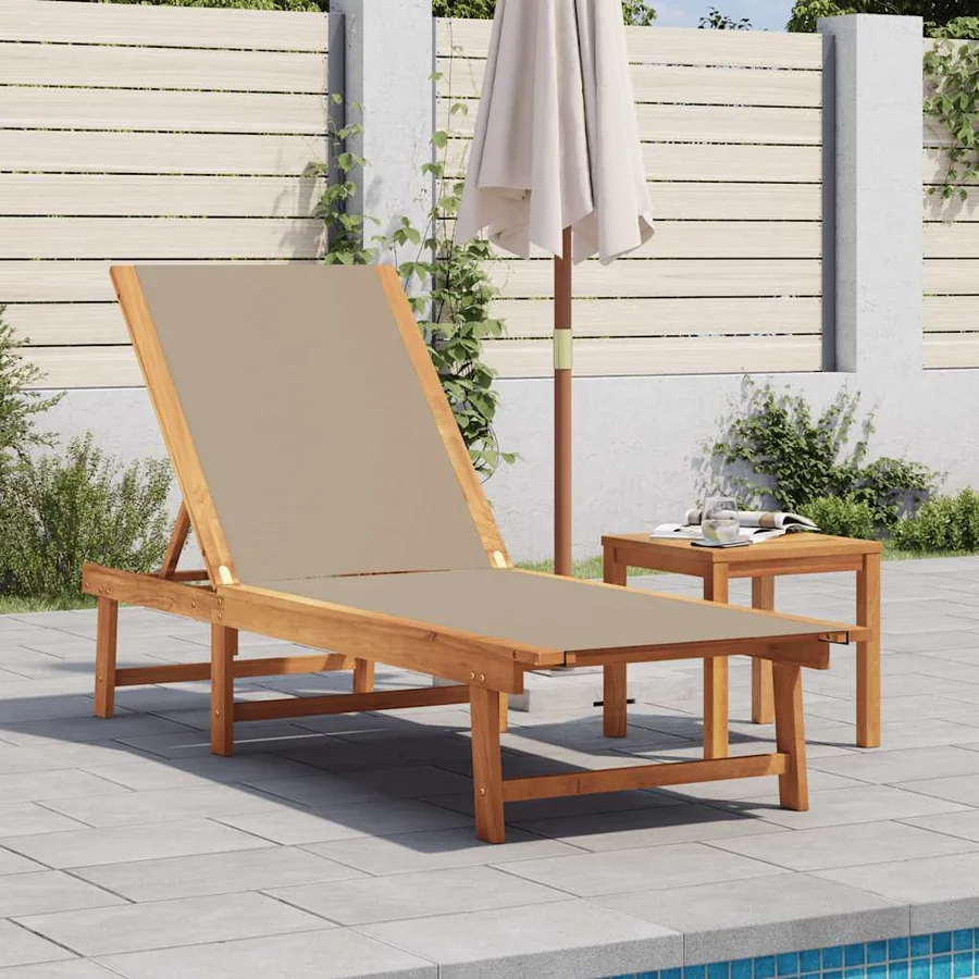 Chaise longue et table gris bois d'acacia solide et textilène - 44
