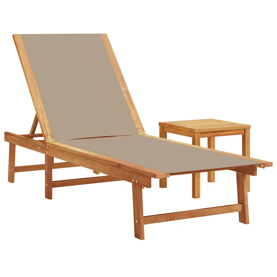 Chaise longue et table gris bois d'acacia solide et textilène - 45