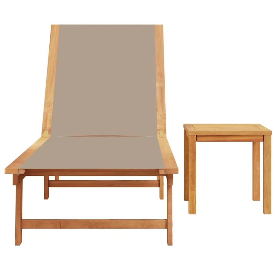 Chaise longue et table gris bois d'acacia solide et textilène - 46