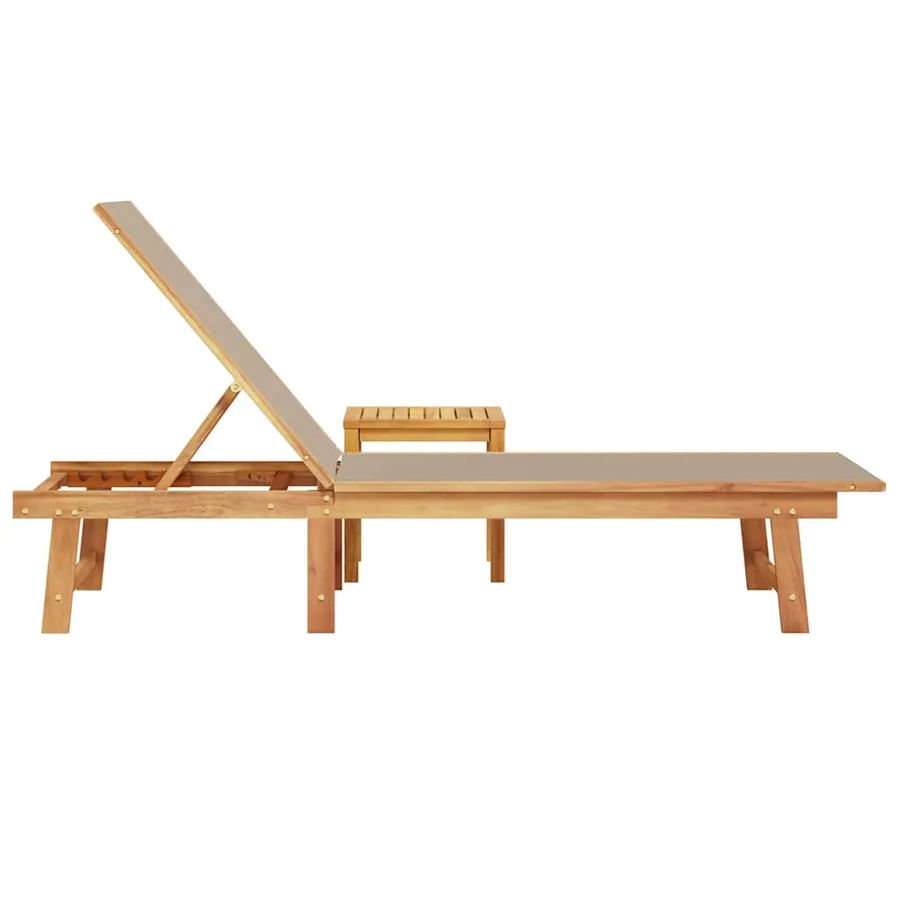 Chaise longue et table gris bois d'acacia solide et textilène - 47