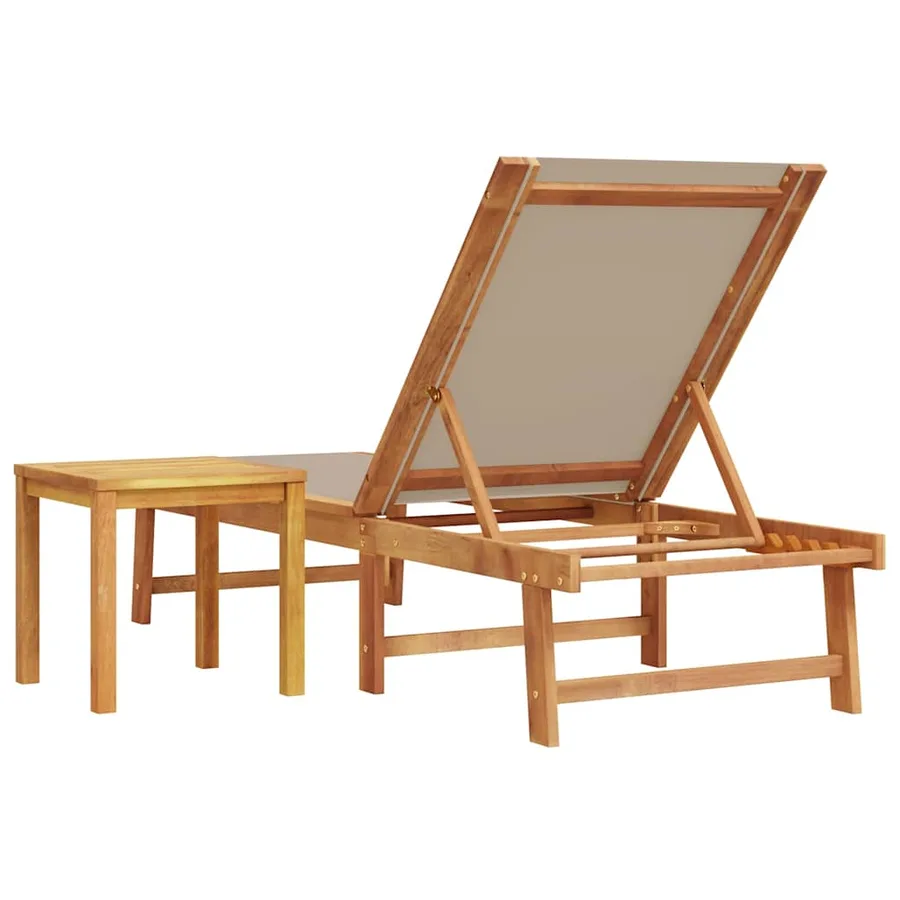 Chaise longue et table gris bois d'acacia solide et textilène - 48