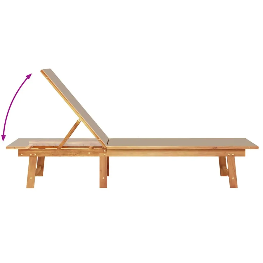 Chaise longue et table gris bois d'acacia solide et textilène - 49