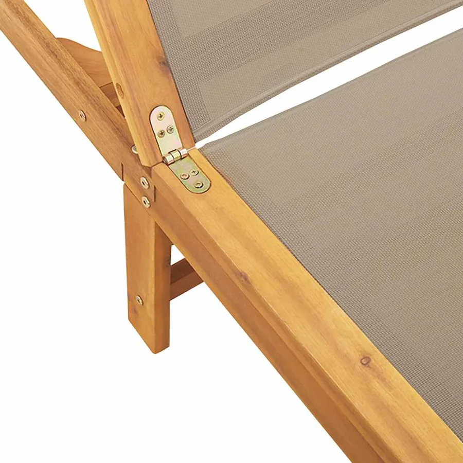 Chaise longue et table gris bois d'acacia solide et textilène - 50