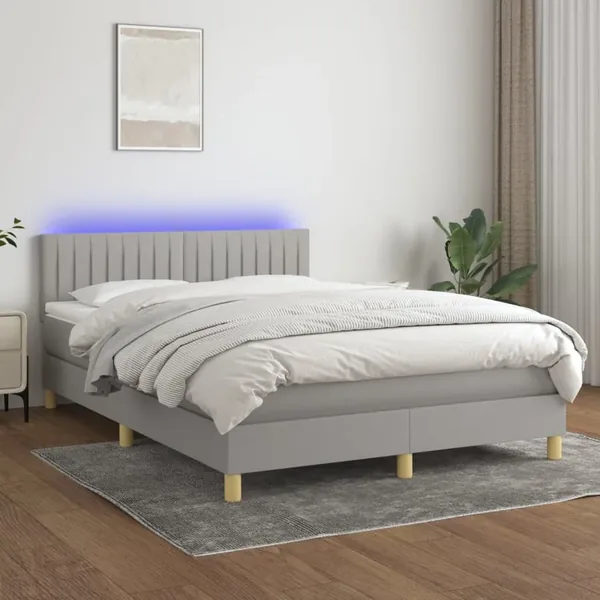 Sommier à lattes de lit et matelas et LED Gris clair 140x190 cm