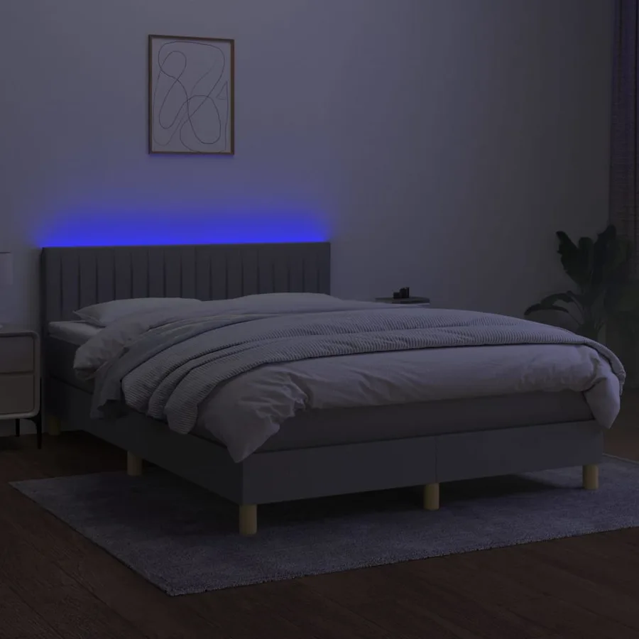 Sommier à lattes de lit et matelas et LED Gris clair 140x190 cm - 3