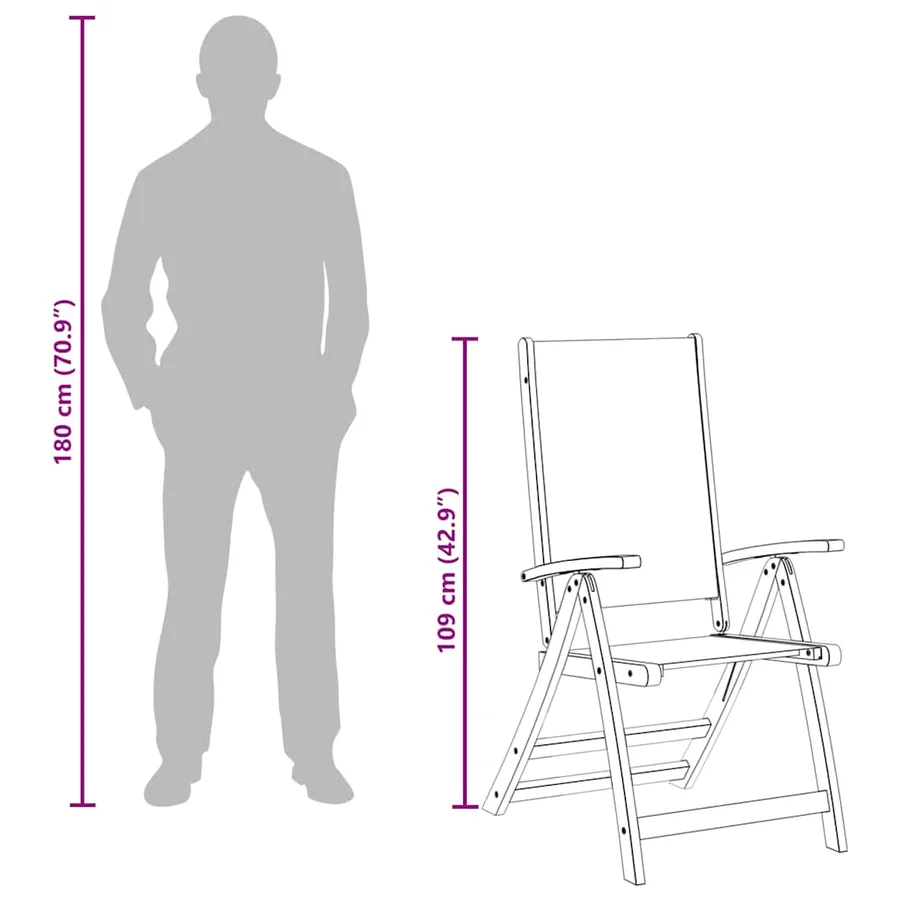 Chaises pliables de jardin lot de 8 bois d'acacia et textilène - 13