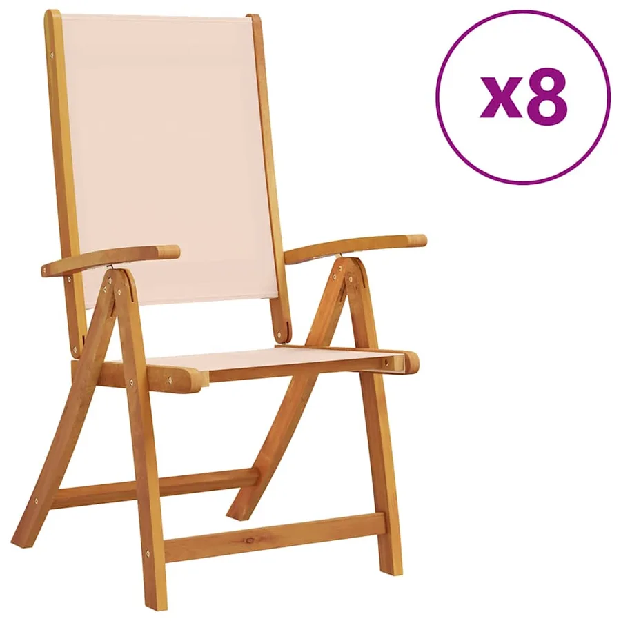 Chaises pliables de jardin lot de 8 bois d'acacia et textilène - 2