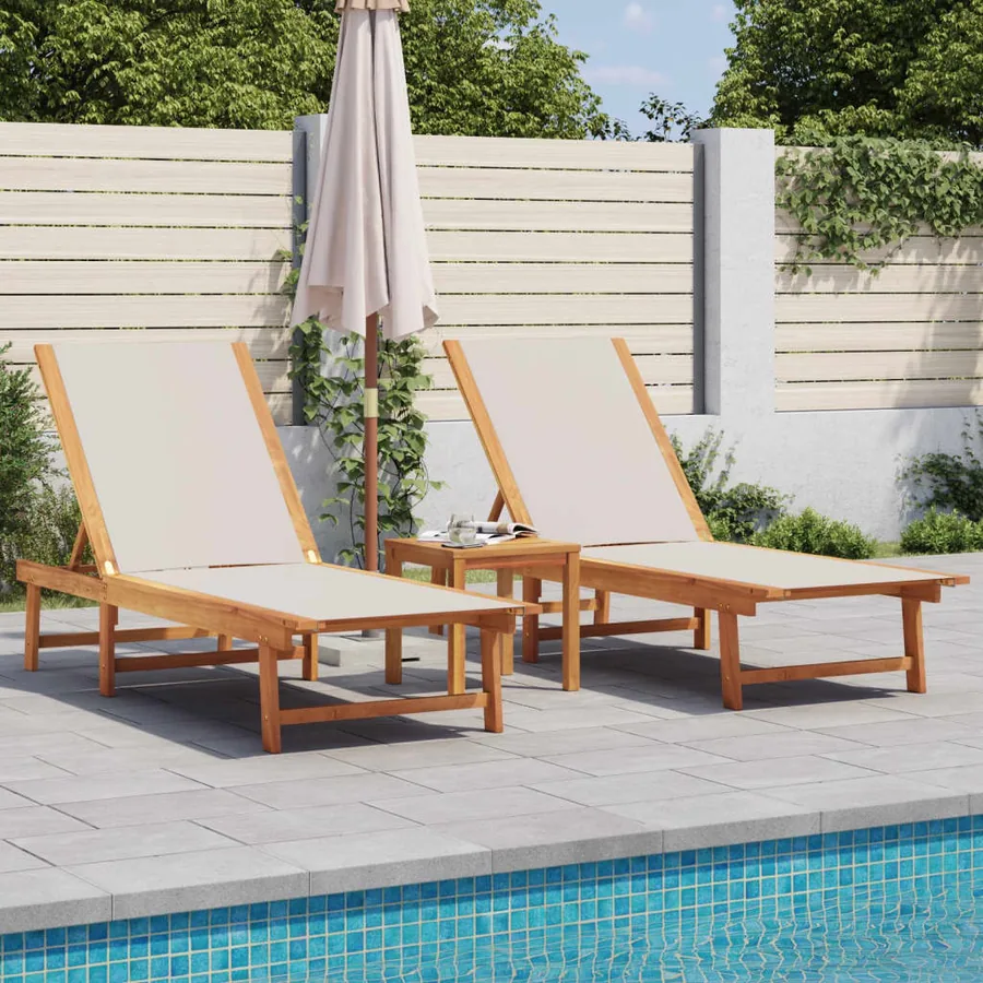 Chaises longues lot de 2 gris bois acacia solide et textilène