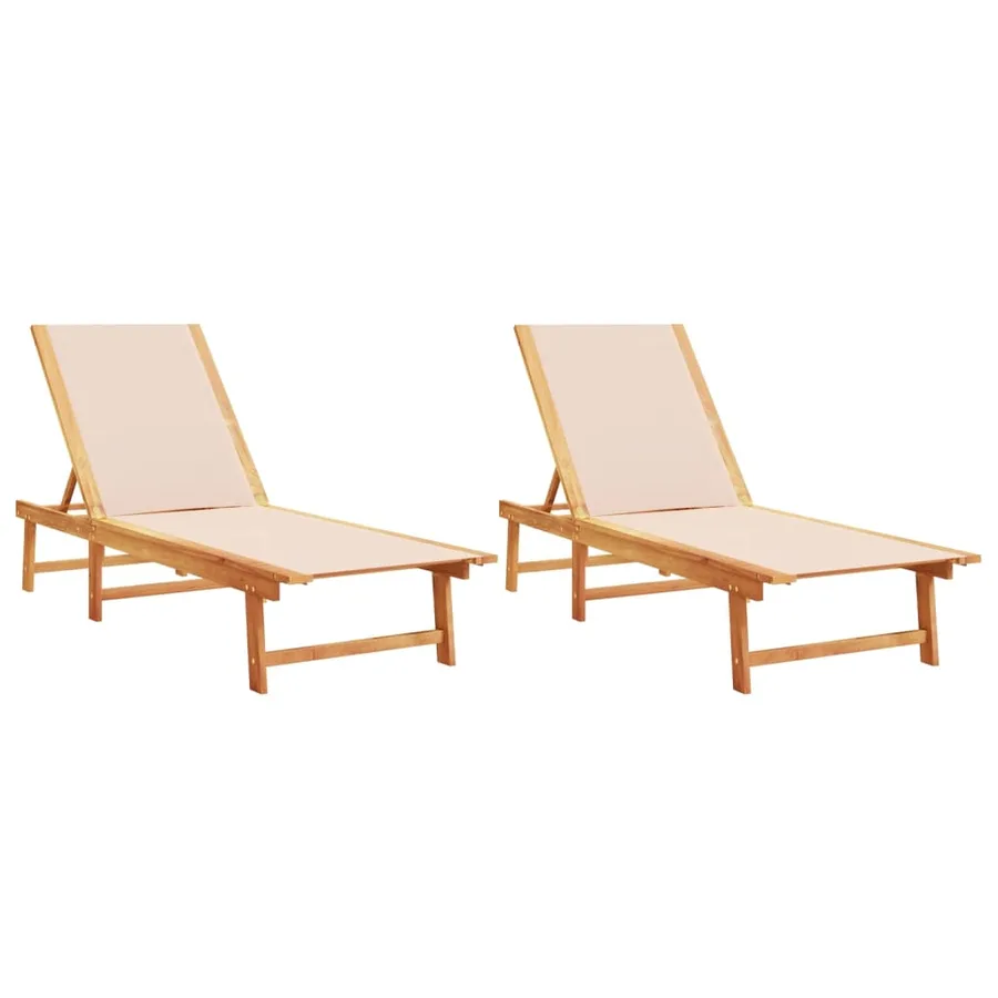 Chaises longues lot de 2 gris bois acacia solide et textilène - 10