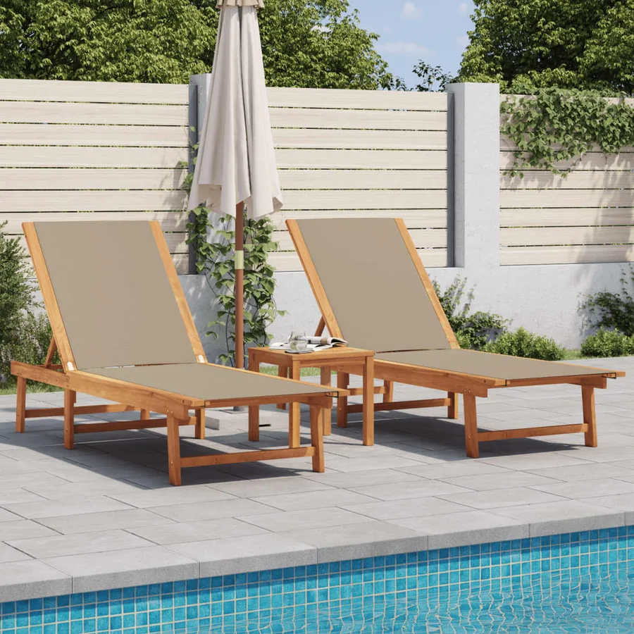 Chaises longues lot de 2 gris bois acacia solide et textilène - 17