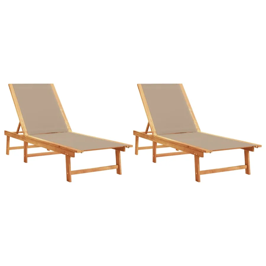 Chaises longues lot de 2 gris bois acacia solide et textilène - 18