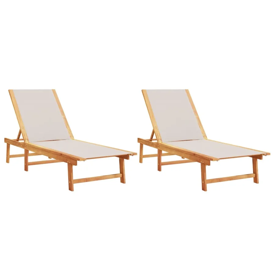 Chaises longues lot de 2 gris bois acacia solide et textilène - 2