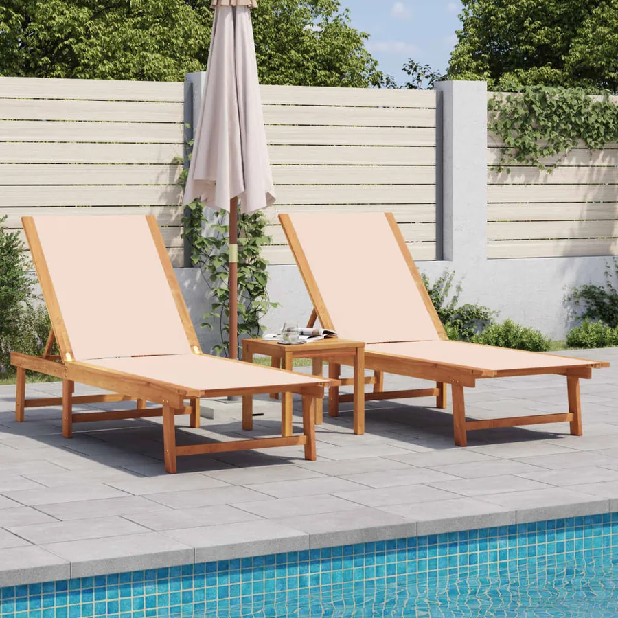 Chaises longues lot de 2 gris bois acacia solide et textilène - 9
