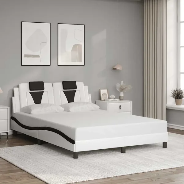 Cadre de lit Viana sans matelas blanc et noir 140x200 cm similicuir