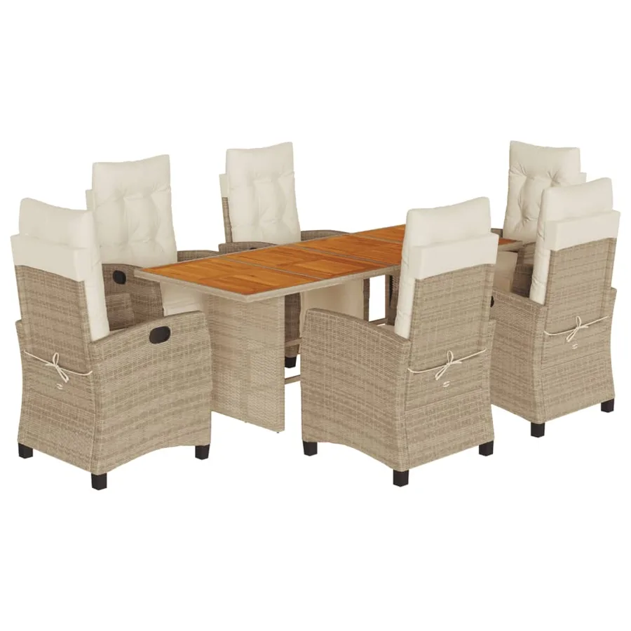 Ensemble à manger de jardin coussins 7 pcs mélange beige rotin - 2