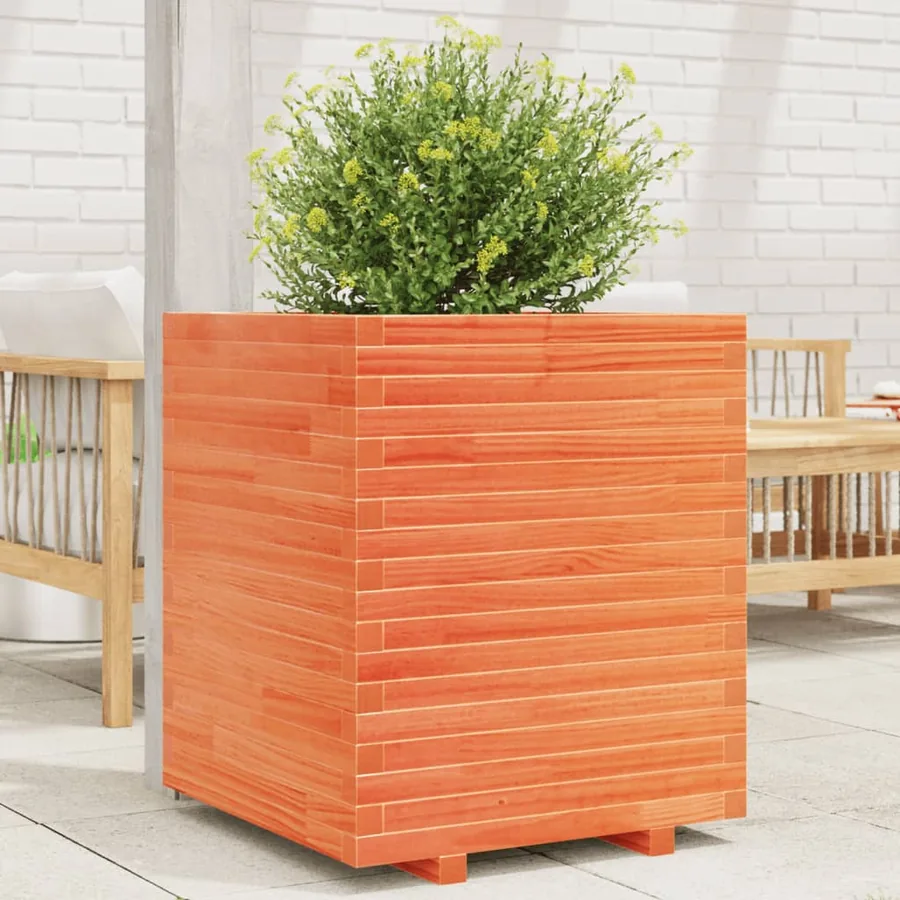 Jardinière cire marron 60x60x72 cm bois de pin massif