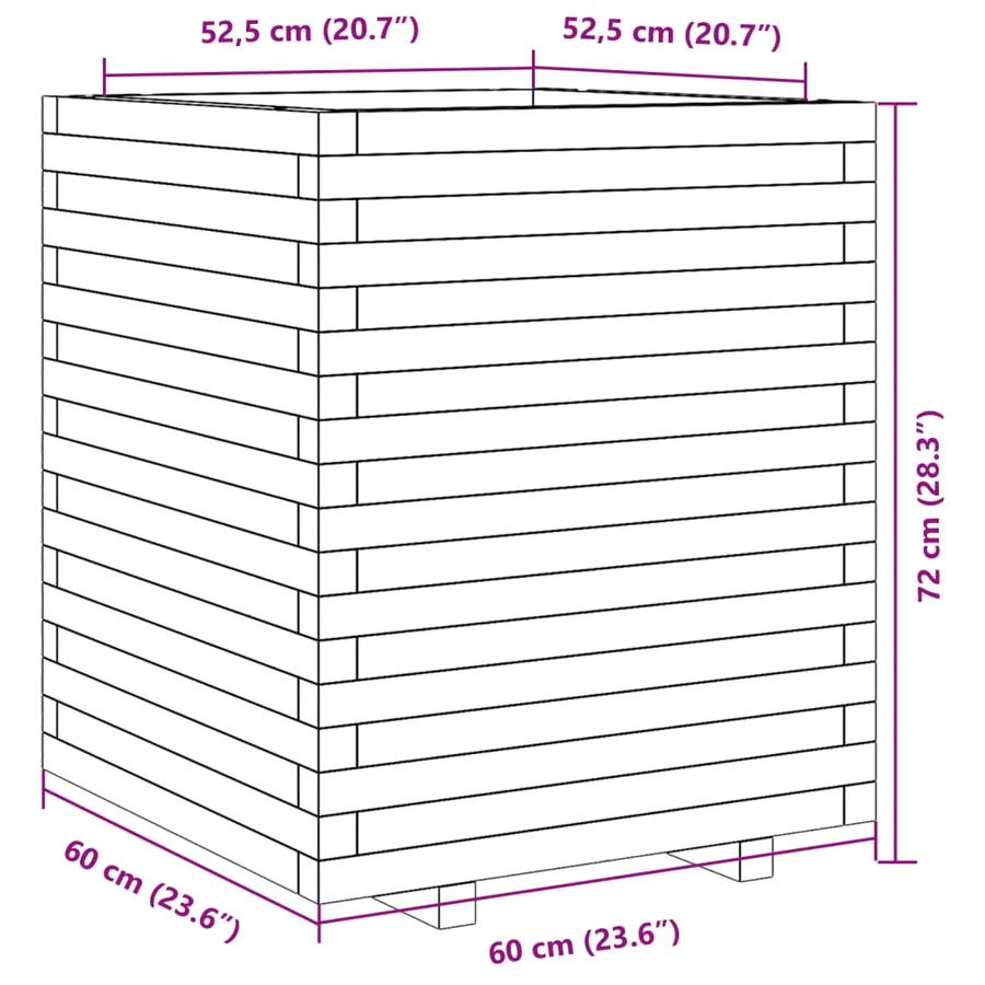 Jardinière cire marron 60x60x72 cm bois de pin massif - 10