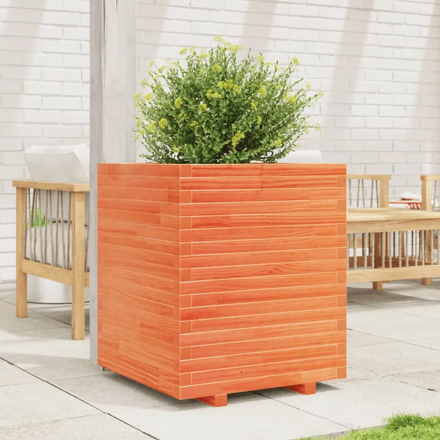 Jardinière cire marron 60x60x72 cm bois de pin massif - 3