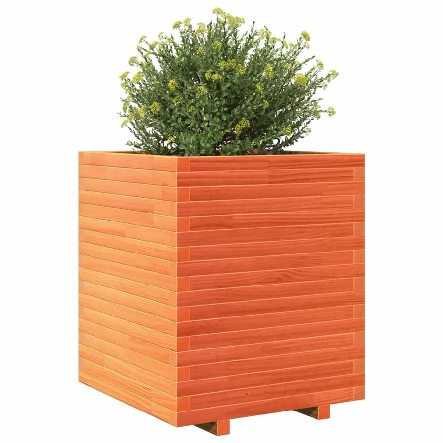 Jardinière cire marron 60x60x72 cm bois de pin massif - 4