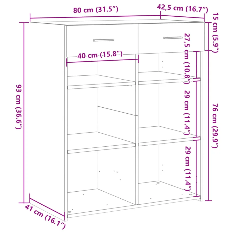 Buffet chêne marron 80x42,5x93 cm bois d'ingénierie - 10