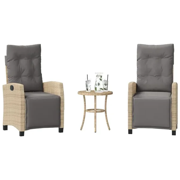 Ensemble de bistro 3 pcs coussins mélange beige résine tressée