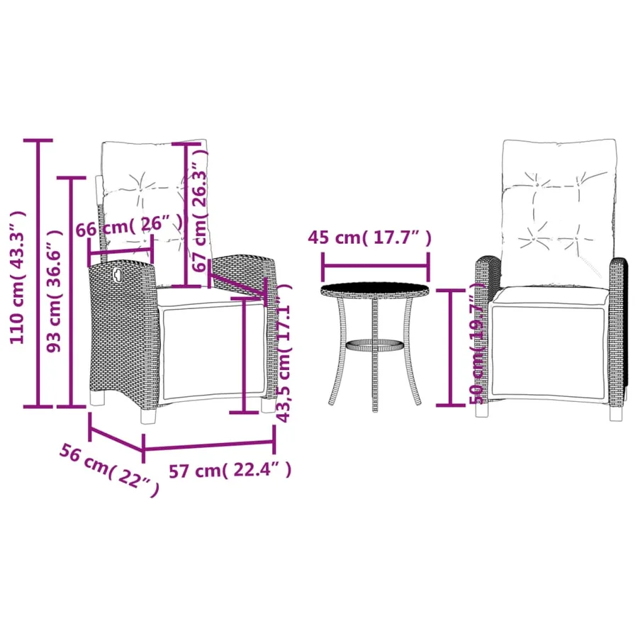 Ensemble de bistro 3 pcs coussins mélange beige résine tressée - 15