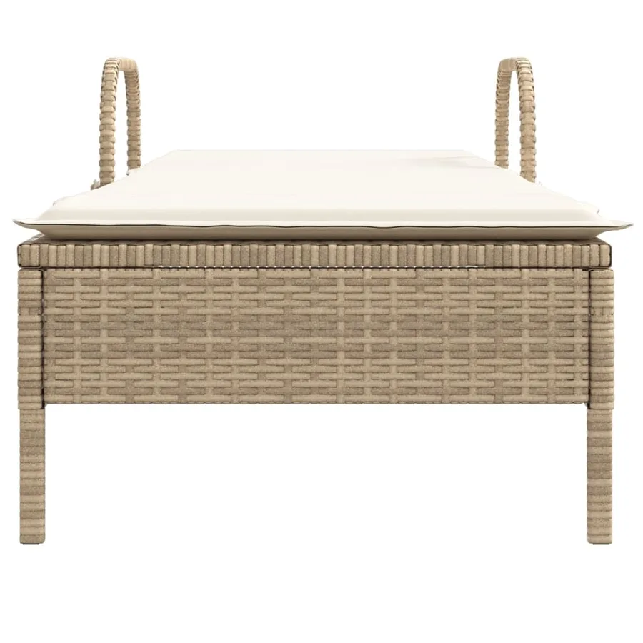 Chaise longue avec roues et coussin beige résine tressée - 4