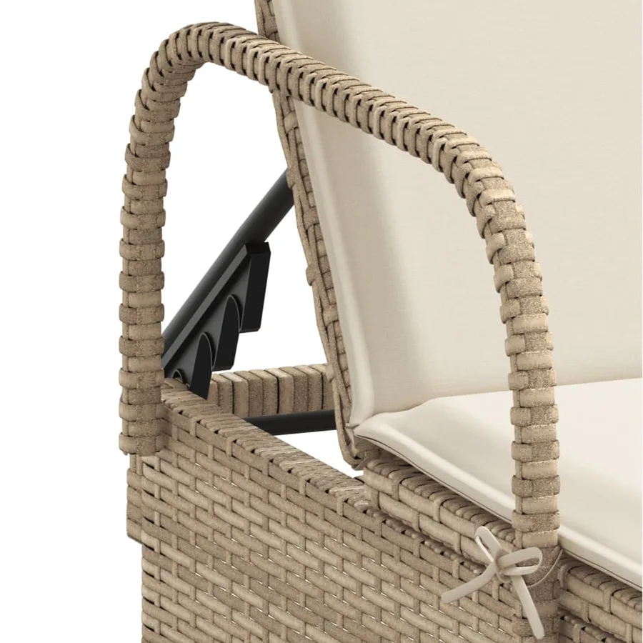 Chaise longue avec roues et coussin beige résine tressée - 8