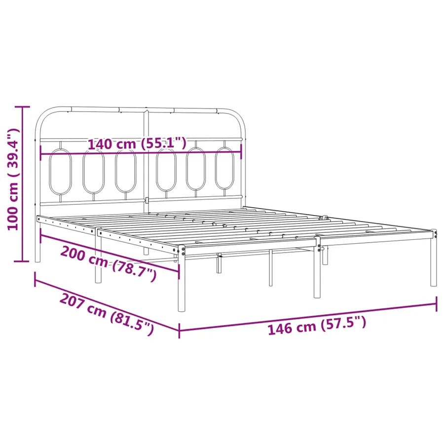 Cadre de lit métal sans matelas et tête de lit blanc 140x200 cm - 8