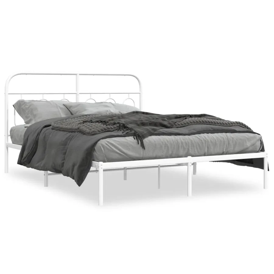 Cadre de lit métal sans matelas et tête de lit blanc 135x190 cm - 2