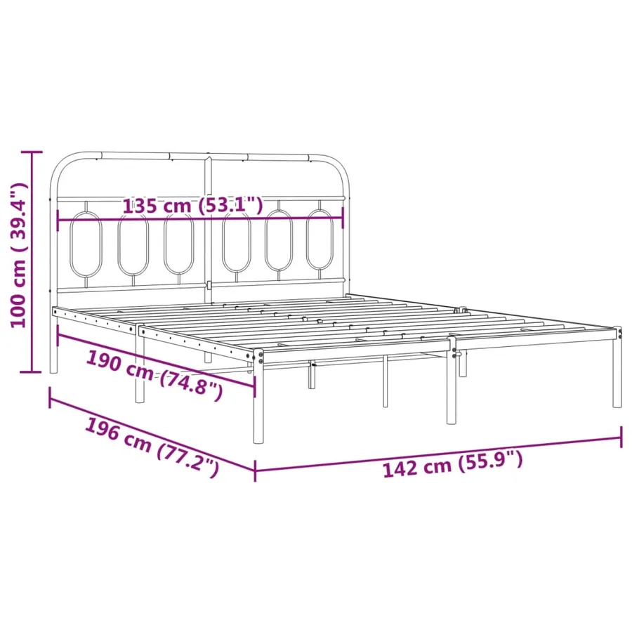 Cadre de lit métal sans matelas et tête de lit blanc 135x190 cm - 8