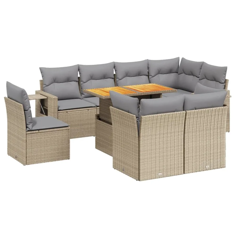 Salon de jardin avec coussins 9 pcs beige résine tressée - 2