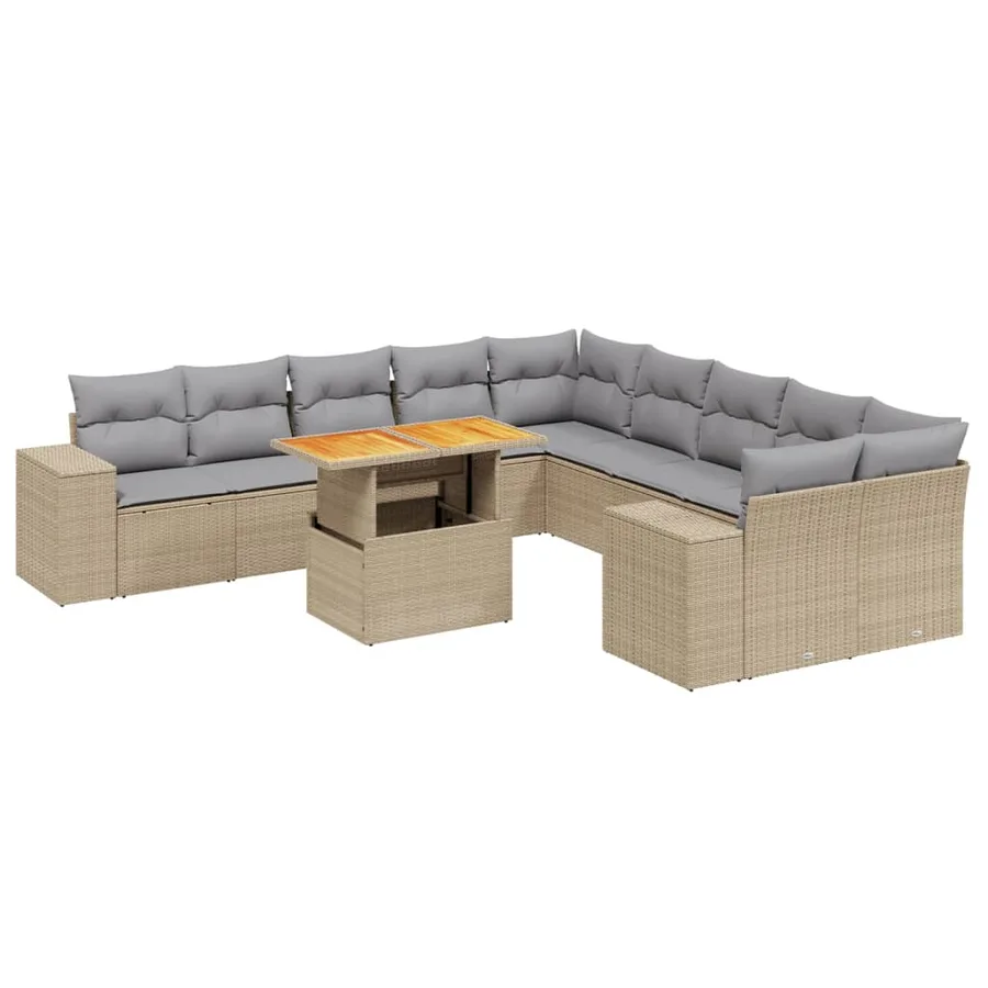 Salon de jardin 11 pcs avec coussins beige résine tressée - 2