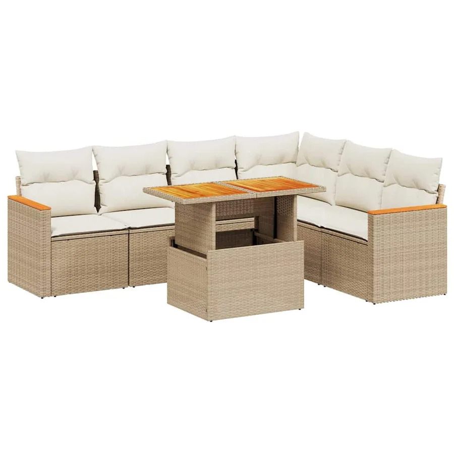 Salon de jardin avec coussins 7 pcs beige résine tressée - 2