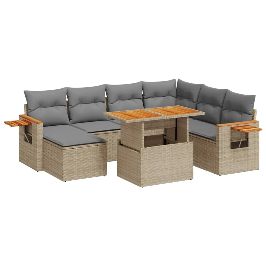 Salon de jardin avec coussins 8 pcs beige résine tressée - 2
