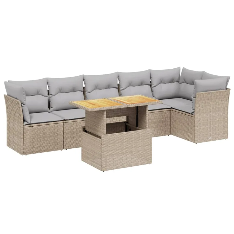 Salon de jardin avec coussins 7 pcs beige résine tressée - 2