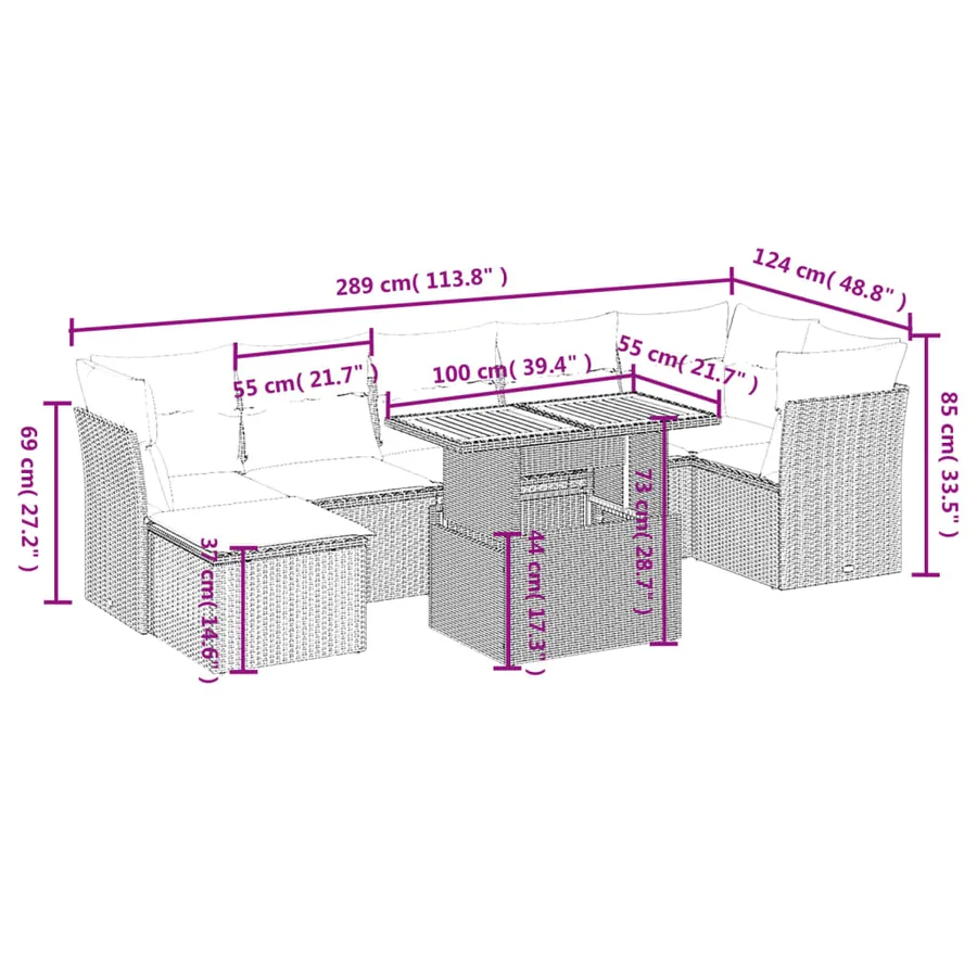 Salon de jardin avec coussins 8 pcs beige résine tressée - 3