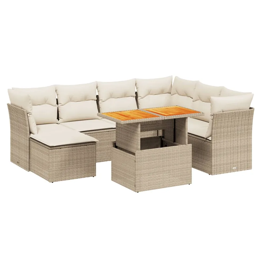 Salon de jardin avec coussins 8 pcs beige résine tressée - 2