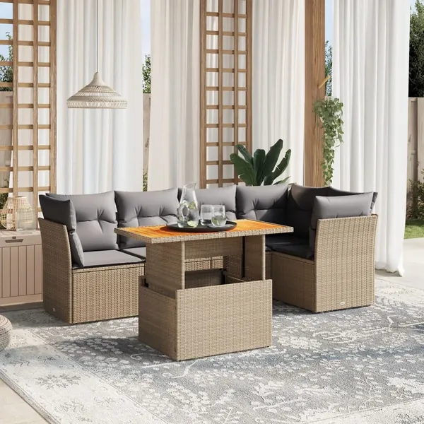 Salon de jardin avec coussins 5 pcs beige résine tressée