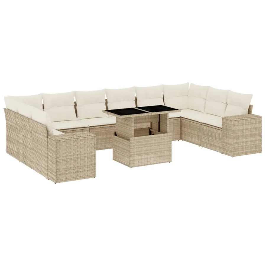 Salon de jardin 11 pcs avec coussins beige résine tressée - 2