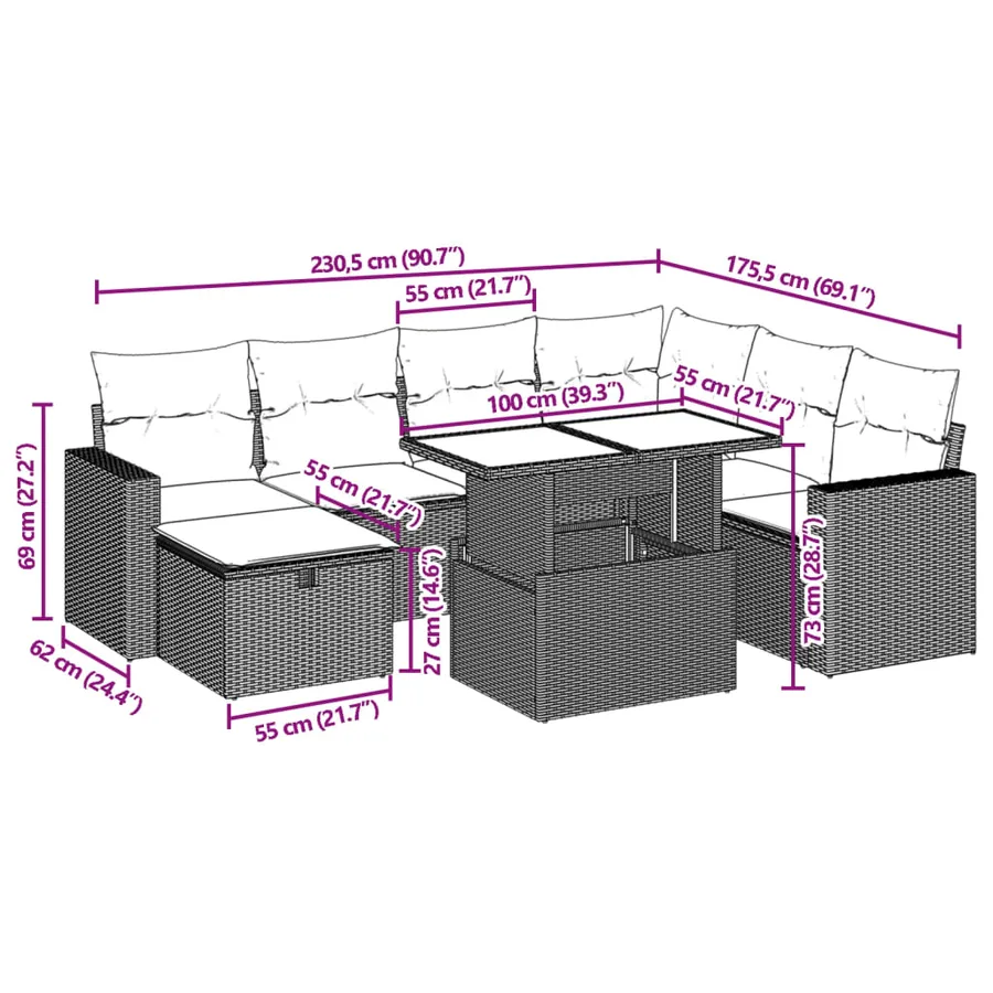 Salon de jardin avec coussins 8 pcs beige résine tressée - 12