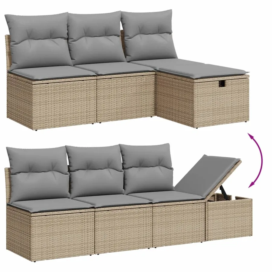 Salon de jardin avec coussins 8 pcs beige résine tressée - 7